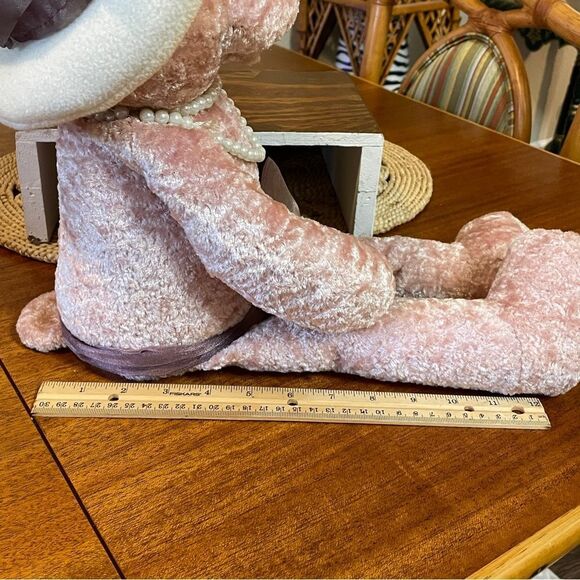 Vintage Chantilly Lane PBC LOVE PLUSH Pink Velvet Stuffed Bear Hat and Necklace - Picture 15 of 16